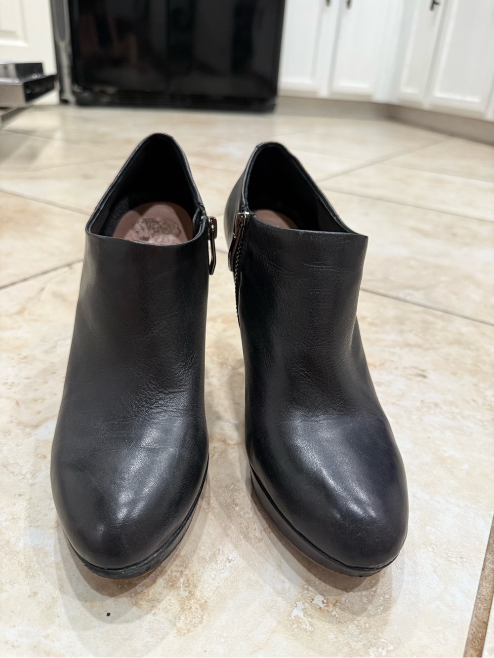 Vince Camuto Black Leather Ankle Booties with Side Zip Detail